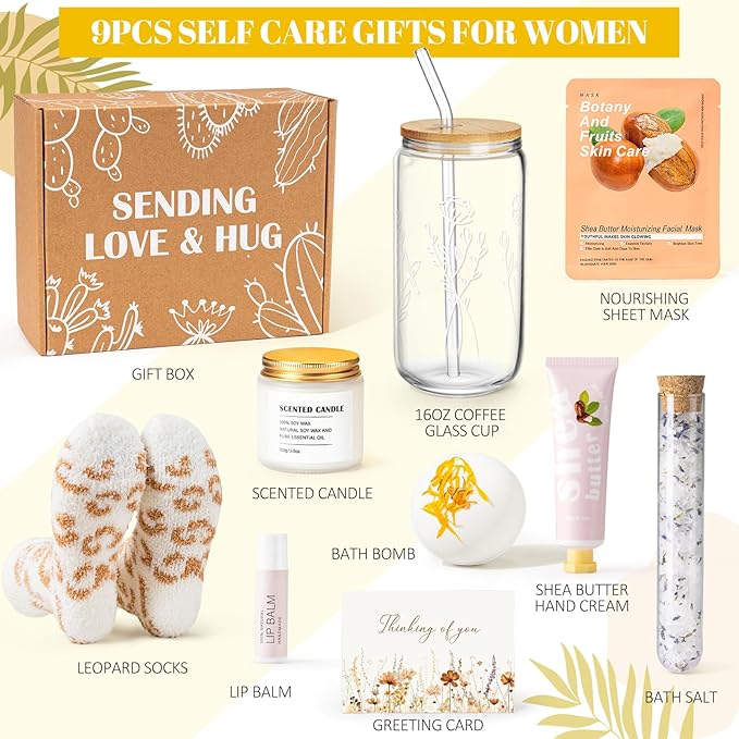 Self Care Gifts for Women Get Well Soon Gifts Care Package, Thinking of You Gift for Women Relaxing Spa Feel Better Gift, Mental Health Stress Relief Box Mothers Day Ideas for Mom Her Sister Friends