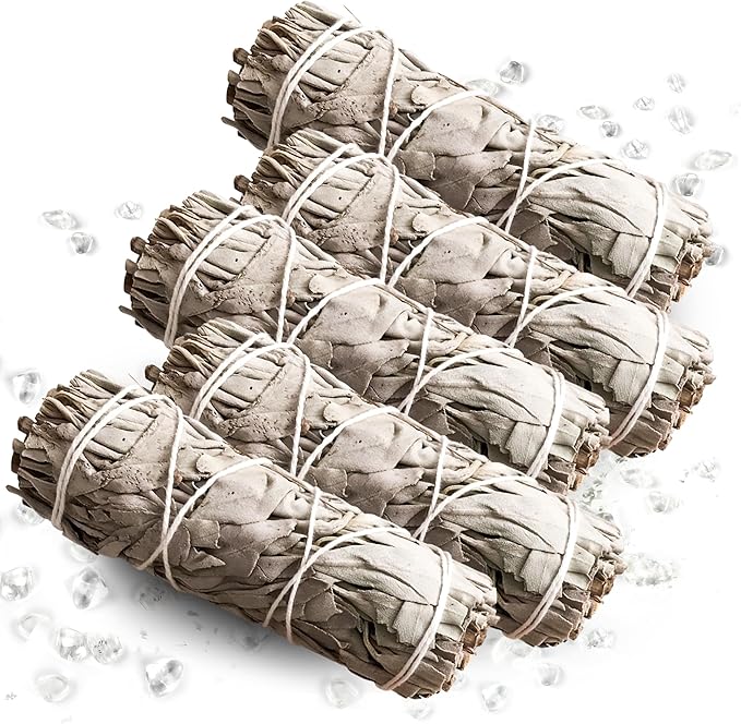 California White Sage Smudge Sticks - Sage Bundles for Smudging, Energy Clearing, Meditation, Purification, Negative Energy Removal, Spiritual Healing, Desert Sage. Salvia Blanca Limpiar (5)