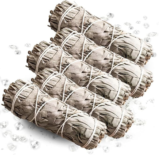 California White Sage Smudge Sticks - Sage Bundles for Smudging, Energy Clearing, Meditation, Purification, Negative Energy Removal, Spiritual Healing, Desert Sage. Salvia Blanca Limpiar (5)