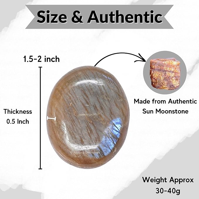 Amazing Gemstone Sun Moonstone Crystals and Healing Stones - Large Palm Stone Crystals Piedra - Crystal for Good Luck, Balanced Positive Energy, Meditation - Unique Stocking Stuffers, Gifts for Women