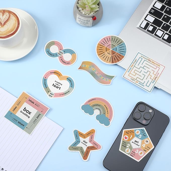 Libima 72 Pieces Anxiety Sensory Stickers Textured Stickers Fidget Mindfulness Sticker School Counselor Supplies Adult Sensory Items Anxiety Relief, 9 Styles(Pastel Color)