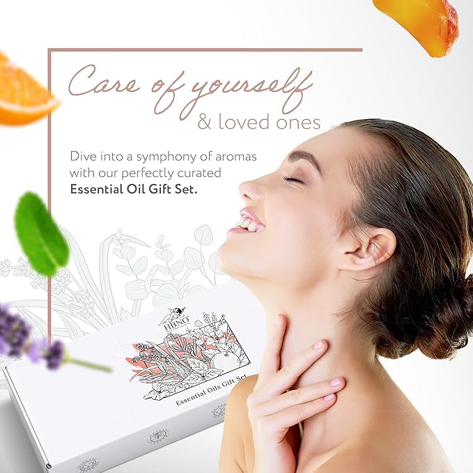 HBNO Essential Oils Set (10ml) - Top 8 Essential Oils. Ideal for Aromatherapy, Soap Making, and More - Cedarwood, Eucalyptus, Frankincense, Lemongrass, Lavender, Orange, Peppermint, Tea Tree