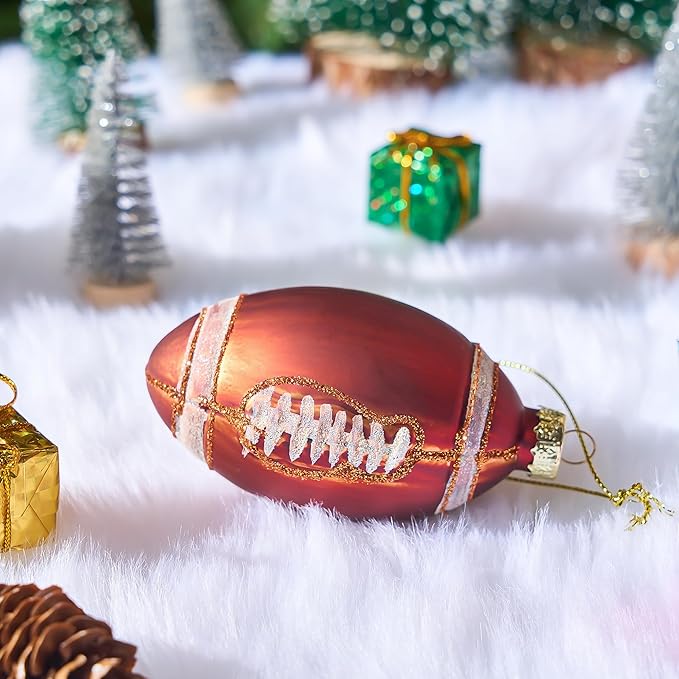 Joiedomi Christmas Football Glass Small Ornament, Sports Ball Glass Blown Mini Ornament, Boys Sports Decorations for Xmas Gift Holiday Party Favor Indoor Decoration