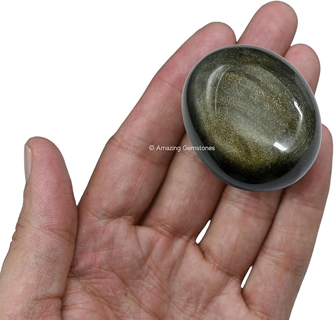 Amazing Gemstone Golden Sheen Obsidian Crystals and Healing Stones - Large Palm Stone Crystals Piedra - Crystal for Good Luck, Positive Energy, Meditation - Unique Stocking Stuffers, Gifts for Women