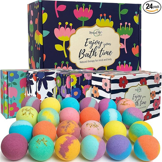 Bath Bombs for Women Gift Set - 24 Natural & Organic Bath Bombs with Essential Oils & Moisturizing Shea Butter, Spa Selfcare Gift, Stocking Stuffers, Christmas Gifts for Her, Women, Kids, Teen Girls