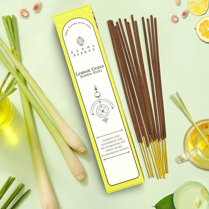 Lemon Grass Incense Sticks, Organic Hand Dipped Incense, Natural Herbs & Aromatic Ingredients, Contain 40 Sticks Inside, Burn Time 45-60 Min, Spiritual Gifts, Incense by Karma Pledge