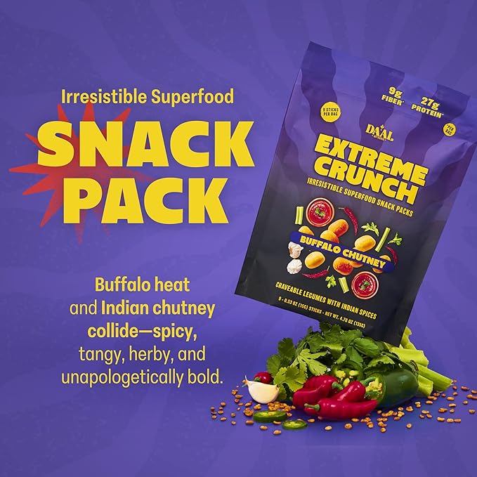 Daal By Keen Crunchy Mung Bean Snacks – Buffalo Chutney – Plant-Based Protein, High Fiber, Gluten-Free, Nut-Free – Mix into Salads or Enjoy as an On-the-Go Snack – 1 Resealable Pack, 4.76 oz