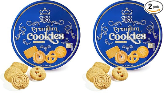 ChocZero Keto Butter Cookies - Sugar Free Danish Shortbread Gift - Gluten Free, Low Carb (1 tin, 12 oz) (Pack of 2)