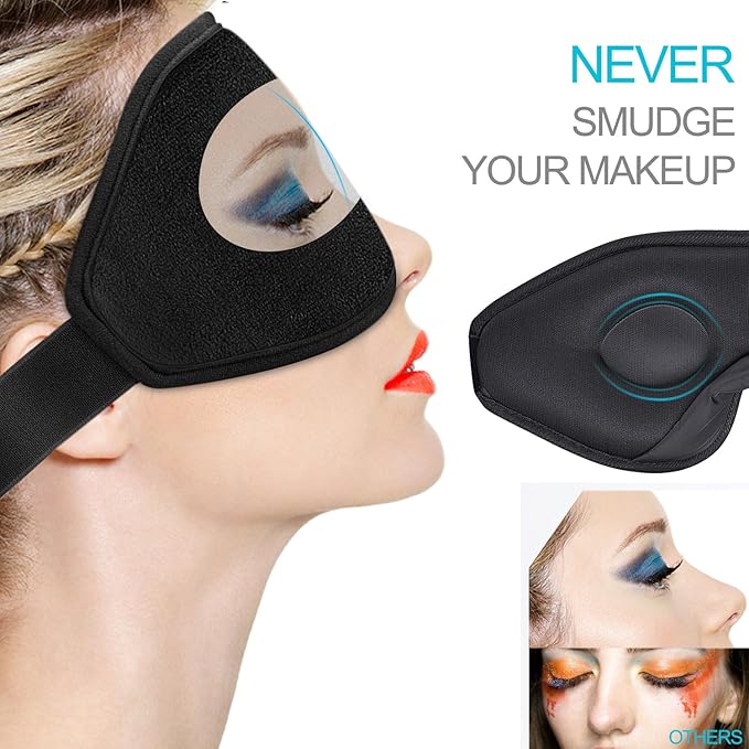 2Pack Upgraded 3D Contoured Sleep Mask - Adjustable Blackout Blindfold for Men Women - Complete Darkness and Free Eye Movement (Black)