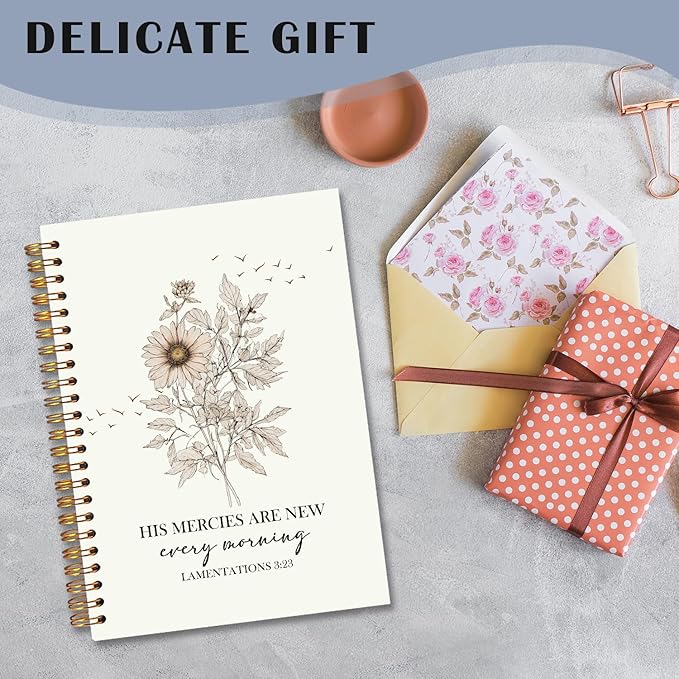 Christian Floral Spiral Notebooks, His Mercies Are New Every Morning Bible Verse Journal, Scripture Journals for Writing, Religious Bible Notebook for Note Taking, 5.5x8.3 Inch