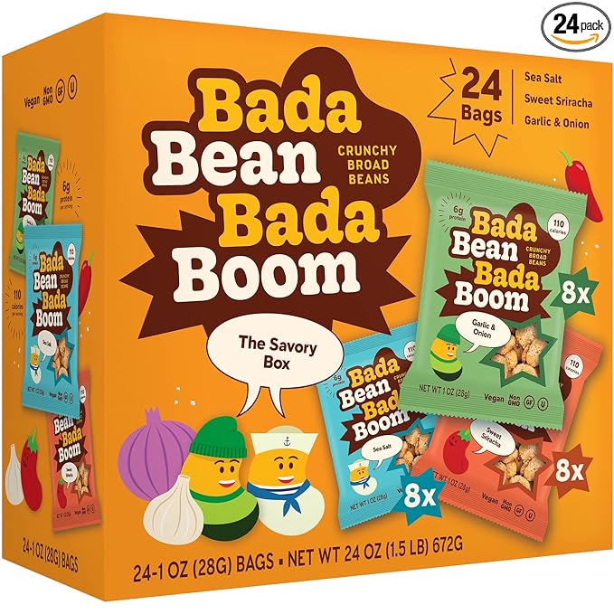 Enlightened Bada Bean Bada Boom Roasted Fava Beans, Dried Broad Beans - 110 Calories, 4g Fiber, 6g Plant-Based Protein, Gluten-Free, Vegan, Plant Based Snacks - 1 Ounce (Pack of 24)