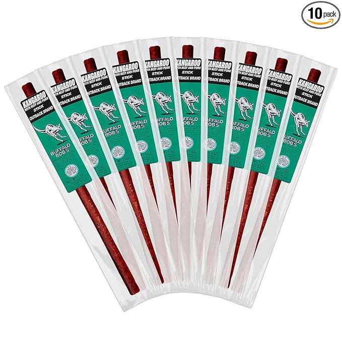 Buffalo Bob's Wild Game Meat Snack - Kangaroo with Beef and Pork Outback Stick 10 Pack