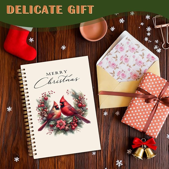 Exqcom Christmas Red Cardinal Spiral Notebook Gifts, Winter Red Holly Berries Botanical Bird Holiday Journal for Women, Merry Christmas Hardcover Notebook Journal Office School Supplies, 5.5x8.3 Inch