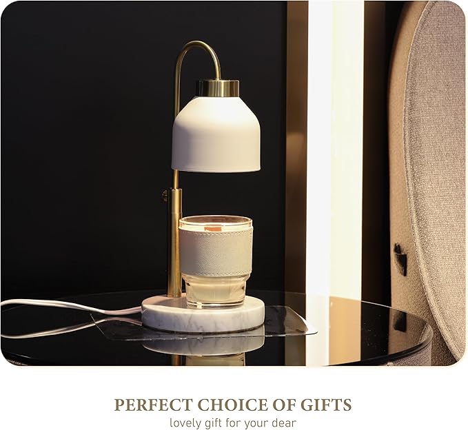 Candle Warmer Lamp, Mother's Day Gifts,with 2 Bulbs,Timer & Dimmer,Compatible with Large Yankee Candle Jars,3 Wick Candles,Height Adjustable Electric Top Melter,110-120v, (White Marble)