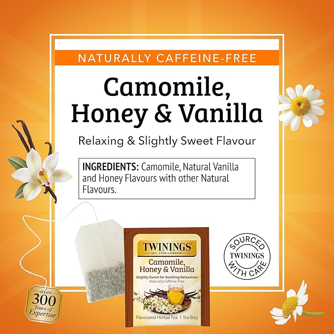 Twinings Camomile, Honey & Vanilla Herbal Tea Individually Wrapped Bags, 20 Count (Pack of 6), Naturally Caffeine-Free, Enjoy Hot or Iced, 120 Teabags