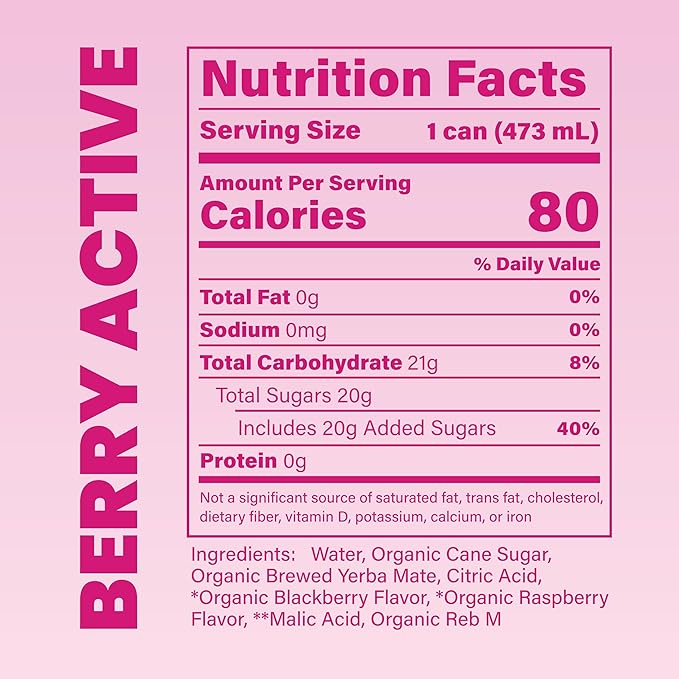 COOLER CO. | YERBA MATE | 12 Pack | 100% Organic Yerba Mate Caffeine | 150 mg Caffeine | 3 Organic Ingredients | Natural Ingredients | No Artificial Colors or Stimulants | Berry Active Flavor