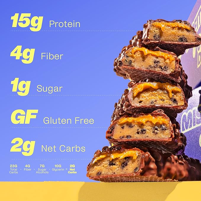 Misfits Vegan Protein Bars, Cookie Dough - Updated Recipe | Plant Based, Low Sugar & Carb, High Fiber Snacks | Pack of 12