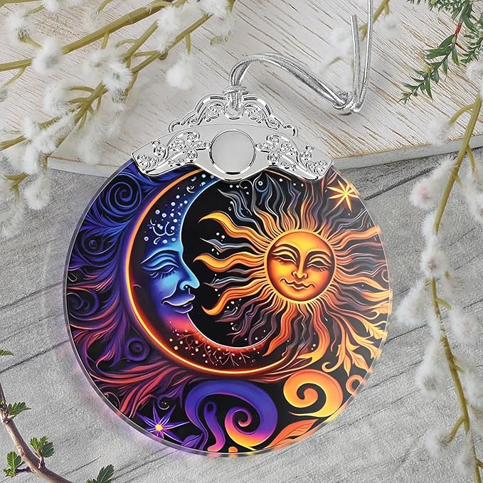 Christmas Ornament, 2025 Ornaments for Christmas Tree, Stained Glass Hanging Ornament, Holiday Ornaments, Unique Gift Idea - Moon Sun