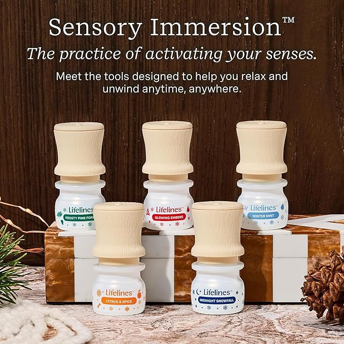Lifelines Essential Oil Blend Discovery Set, 5 Pack Winter - Aromatherapy Scented Oils with Mess-Free Precision Pump for Diffusers & Humidifiers - Aroma Experience with 5 Unique Blends