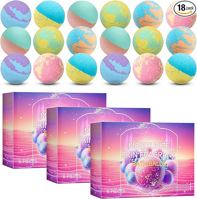18PCS Bath Bombs Gift Set,Moisturizing Bubble Bath Bomb,Organic Bath Bombs for Women and Men,Relaxing Handmade Body Bath Ball,Gentle Bathbombs,Gift Idea for Birthday