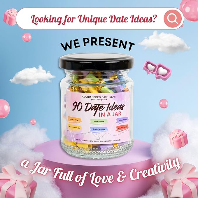 90 Date Ideas In A Jar, Date Night Ideas, Gifts for Women, Date Ideas, Birthday Gifts for Women, Date Jar Wedding, Date Night Game for Him or Her, Gift for Couples, Positive Affirmation Cards
