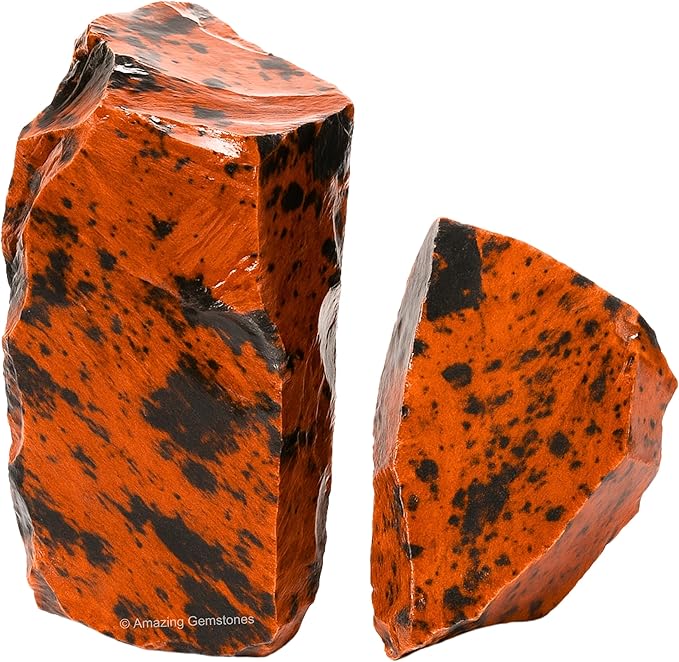 Amazing Gemstone 2 Pieces Mahogany Obsidian Raw Crystals and Healing Stones, Natural Rocks for Tumbling and DIY Raw Stones and Crystals