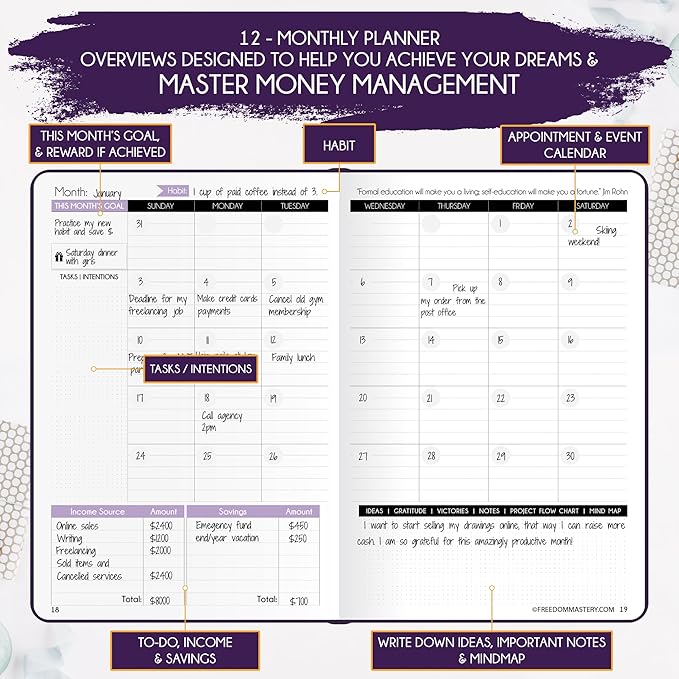 Financial Planner - Monthly Budget Planner with Cash Envelopes & Monthly Bill Organizer | A 12-Month Journey to Financial Freedom | Bill Payment Tracker Organizer, Debt, Expense Tracker & Money Saving