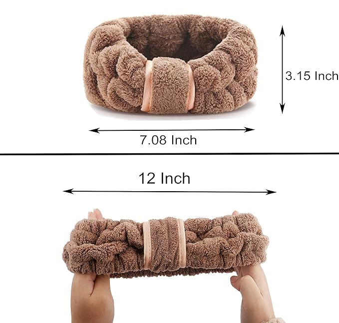 4 Pack Microfiber Towel Headbands for Washing Face, Spa & Skincare for Women (Coffee, Flesh Pink, Grey, Bright Red)