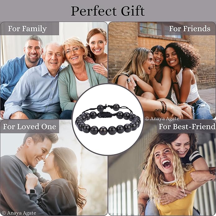 Energy Protection Crystal Handmade Adjustable Bead Bracelet Perfect for Men, Women’s Gift - Gemstone Healing Stretch Bracelet Pulsera Para Hombre Mujer Stocking Stuffer