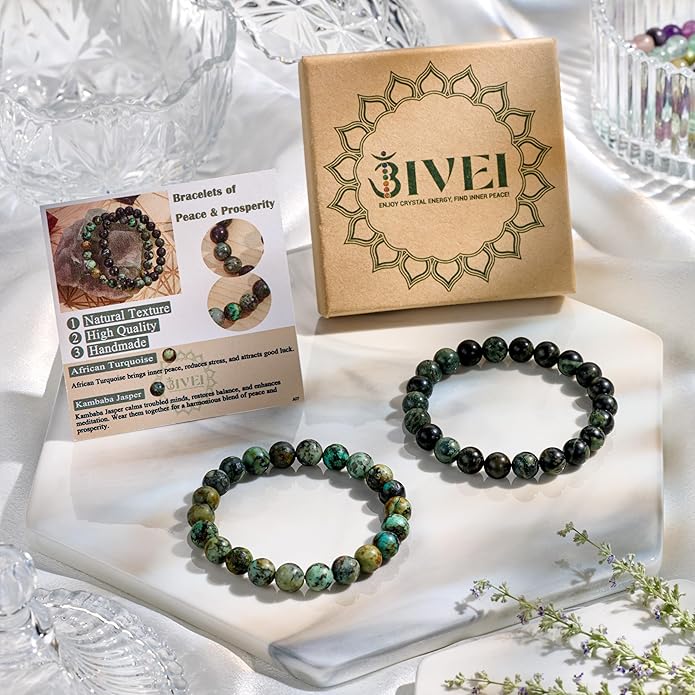 Bivei Natural Gemstone Semi Precious Healing Crystals Handmade Stretchy Round Beads Bracelet, Enhance Positive Energy