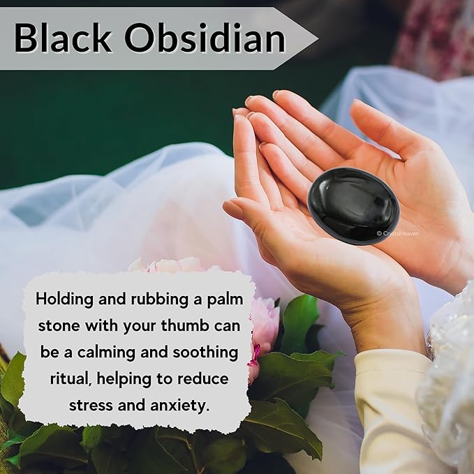 Amazing Gemstone Black Obsidian Crystals and Healing Stones - Large Palm Stone Crystals Piedra - Crystal for Good Luck, Balanced Positive Energy, Meditation - Unique Stocking Stuffers & Birthday Gift