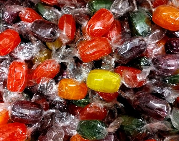 Assorted Fruit Barrels - 4 lbs Bulk Individually Wrapped Orange, Cherry, Apple, Lemon, Grape Fresh Sweet Hard Candy