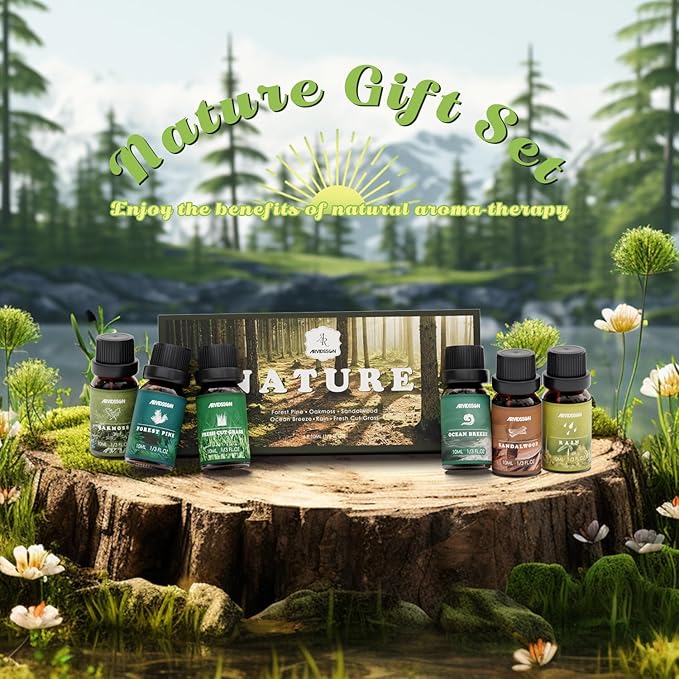 Nature Essential Oils Set, ARVIDSSON Natural Fragrance Oils for Candle Making, Fresh Cut Grass, Ocean Breeze, Rain, Pine, Sandalwood, Oakmoss, Diffuser Scented Oils