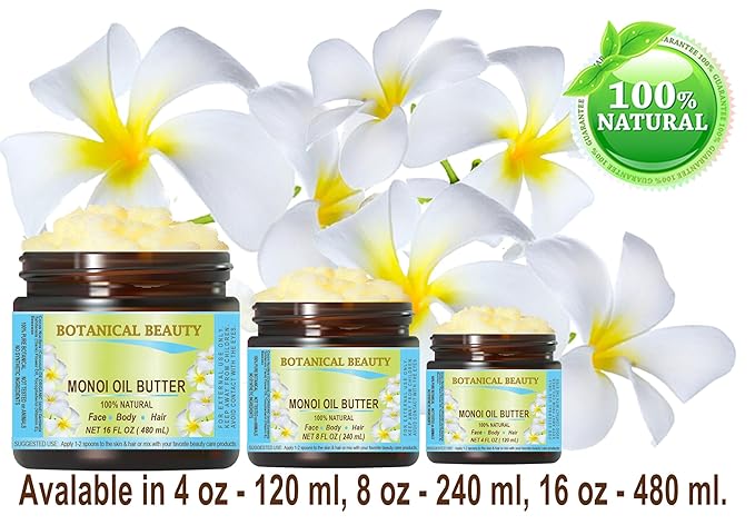 Botanical Beauty MONOI OIL BUTTER Pure Natural Virgin Unrefined RAW for FACE, SKIN, BODY, DAMAGED HAIR, NAILS (8 Fl Oz)