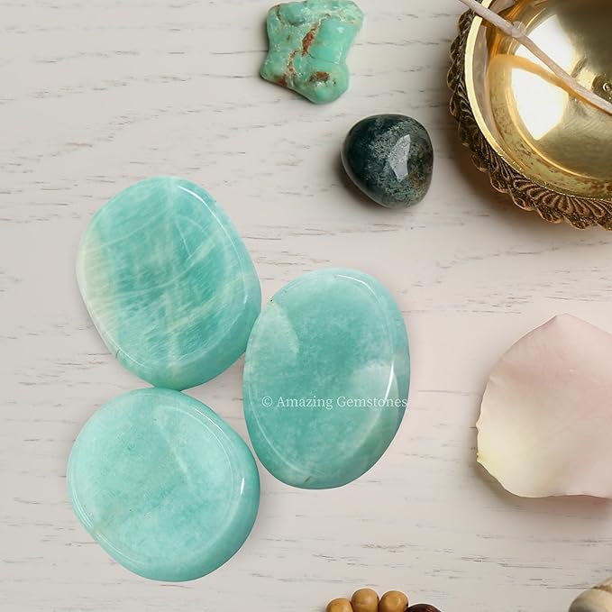 Amazing Gemstone Amazonite Worry Stone Crystals and Healing Stones for Stress Relief Gifts - Piedra Crystal Fidget for Meditation, Relaxation - Unique Stocking Stuffers and Birthday Gifts