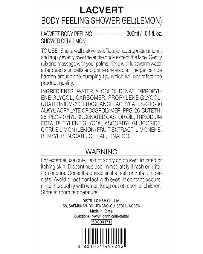 BEYOND Lacvert Body Scrub Peeling Gel (Lemon, 10.1fl oz) - Body Wash & Shower Gel for Gentle Exfoliation & Home Spa. Korean Daily Skin Care. Gommage-Type for Smooth, Soft Skin.