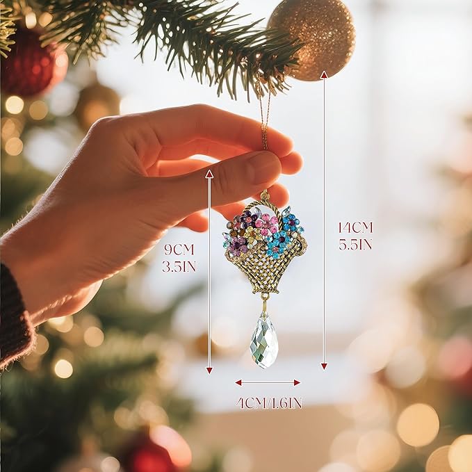 H&D HYALINE & DORA 6 Pcs Flower Basket Ornaments for Christmas Tree Basket Christmas Ornaments Decor Xmas Gifts for Flower Lovers, Women, Wife