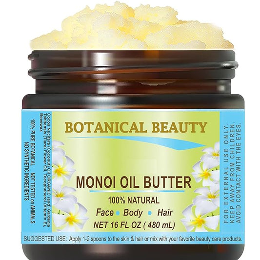 Botanical Beauty MONOI OIL BUTTER Pure Natural Virgin Unrefined RAW for FACE, SKIN, BODY, DAMAGED HAIR, NAILS (16 Fl Oz)