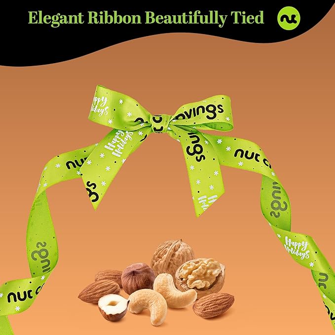 NUT CRAVINGS Gourmet Collection - Christmas Treats Nuts Gift Basket with Happy Holiday Ribbon in Reusable Wooden Tray (12 Assortments) Food Arrangement, Healthy Snack Care Package, Food Assortments