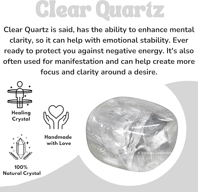 Amazing Gemstone Clear Quartz Crystals and Healing Stones Tumbled - 1 Oz Clear Quartz Stone, Natural Healing Stones for Energy Balance, Stress Relief - Polished Gems Rocks