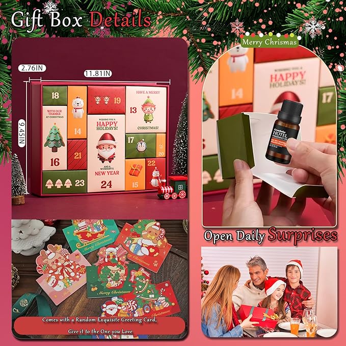 Essential Oils Set-Hotel Collection Diffuser Oil Gift Set,Premium Essential Oil for Diffusers, Home Care, Fragrance, Humidifiers (Advent Calendar-Hotel Fragrance Gift Box Set)