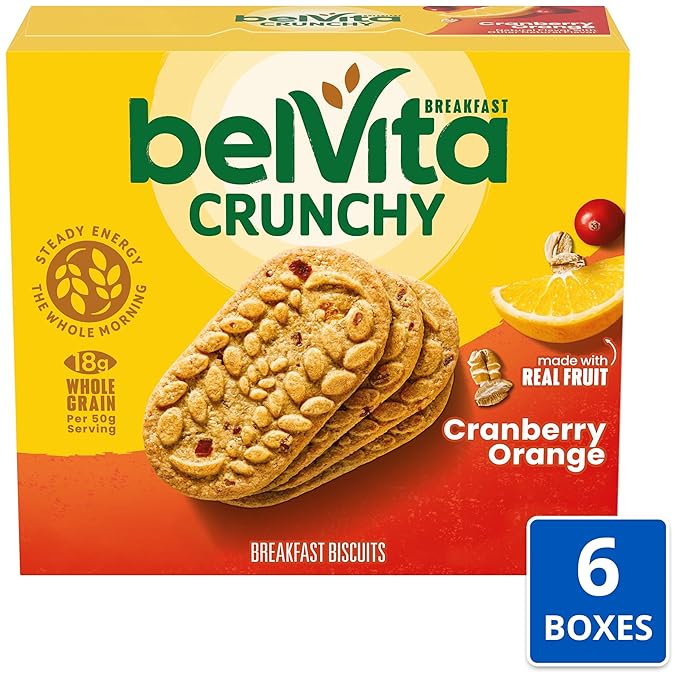 belVita Breakfast Bars Biscuits, Cranberry Orange, 30 Total Packs, 6 Boxes (4 Biscuits Per Pack)