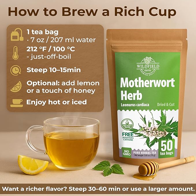 50 Bags Motherwort Tea Dried Motherwort Herb (Leonuri Herba) - 50 Tea Bags 1.5g Leonurus