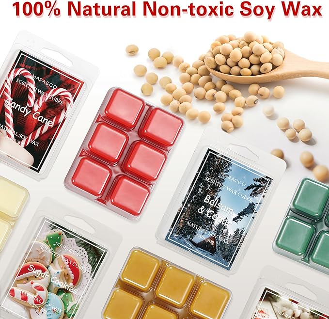 Christmas Scented Wax Melts, Soy Wax Cubes for Wax Warmer, Wax Melts Wax Cubes Xmas Winter, 6 x2.5oz