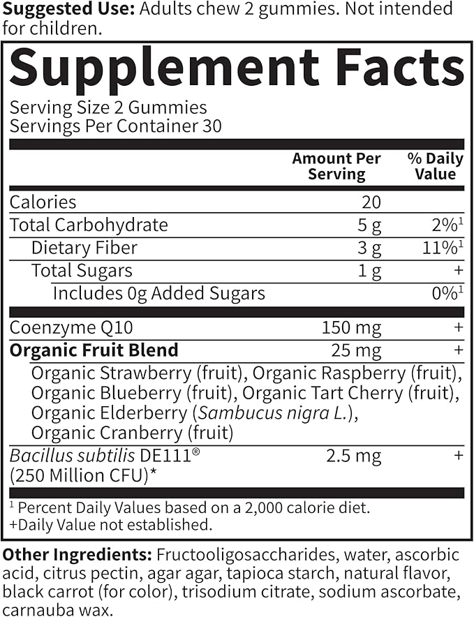 Garden of Life Vitamin Code CoQ10 Gummies 150 mg, Coenzyme Q10 for Heart Health, Energy Production & Healthy Aging + Prebiotics & Probiotics for Digestion, Non-GMO, Gluten-Free, 60 Strawberry Gummies