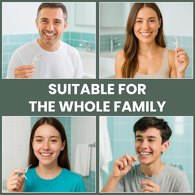 Natural Dental Floss Picks 75 Pack – Organic Biodegradable Floss Sticks with Strong Bamboo Charcoal Thread & Vegan Cornstarch Handle – No Plastics, No Artificial Flavours - Kraft Paper Box