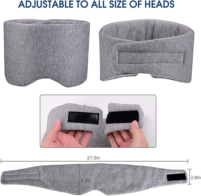 Cotton Sleep Mask for Men & Women, Handmade Eye Mask for Sleeping - Light Blocking/Breathable/Comfortable Blindfold, Eyeshade for Airplane/Nap/Travel with Earplugs (Light Gray)