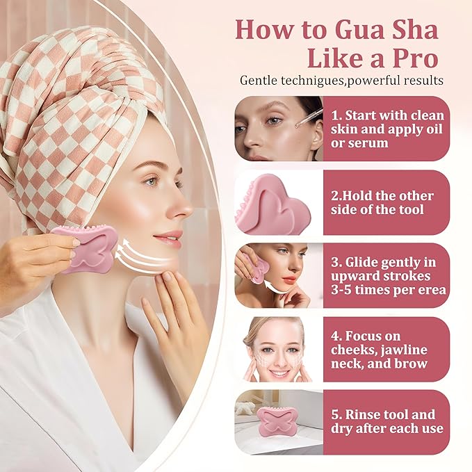 Gua Sha Facial Tools, [2025 NEW]Silicone Guasha Tool for Face Jawline Sculpting and Puffiness Reducing