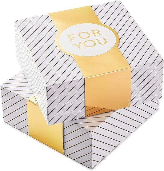 Hallmark 10" Large Gift Boxes with Wrap Bands (2-Pack: White and Gold, "For You") for Weddings, Graduations, Valentine's Day, Christmas, Hanukkah, Birthdays, Wrapped Treats and Cookies