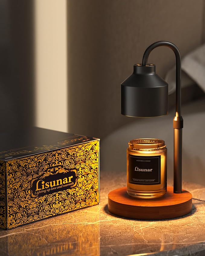 Electric Candle Warmer Lamp Black, Candle Lamp Warmer with Timer, Wax Warmer Lamp for Jar Candles, Adjustable Height Candle Light Warmer with 2 Bulbs